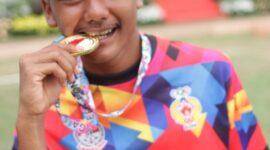 M Reza Aditya, atlet Gatebal Lampung yang meraih medali emas babak 
kualifikasi PON, di Tangerang Provinsi Banten. (foto: ist)