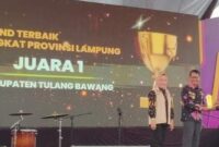 Kabupaten Tulangbawang terpilih menjadi juara pertama kategori stand pameran terbaik dalam GTGN XXVI tahun 2023. (foto: ist)