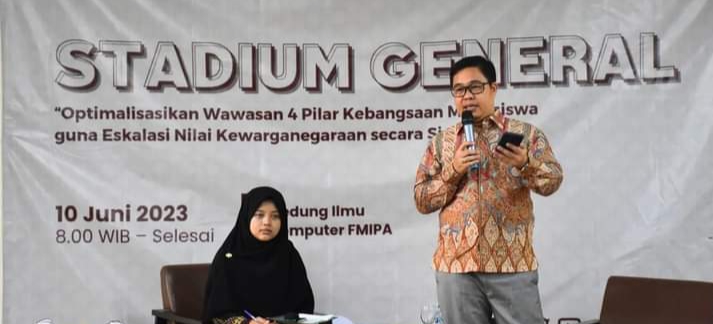 Ketua KPU Lampung, Erwan Bustami menghadiri kegiatan sosialisasi Pemilu serentak 2024 di Universitas Lampung (Unila), Sabtu (10/06/2023). (foto: ist)