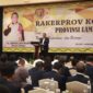 Ketua Umum KONI Lampung, Arinal Djunaidi saat membuka Rakerprov tahun 2023, di Hotel Emersia Bandarlampung, Kamis (20/07/2023). (foto: ist)