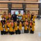 Tim Sepatu Roda Lampung usai menerima medali babak kualifikasi PON tahun 2023 Zona 2, di Sleman City Hall Provinsi Yogyakarta, Sabtu (26/08/2023). (foto: ist)