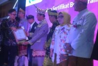 Penjabat Bupati Lampung Barat, Nukman saat menerima sertifikat eradikasi frambusia dari Menkes RI, Budi Gunadi Sadikin, Rabu (06/03/2024). (foto: ist)