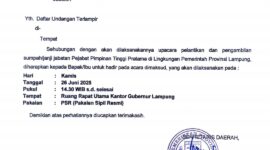 Undangan Pelantikan Pejabat Eselon II Pemprov Lampung. (foto: ist)