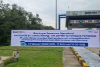 PT Hutama Karya (Persero) umumkan penutupan sementara ruas alan Tol Lambu Kibang-Simpang Pematang Kabupaten Mesuji. (foto: istimewa)