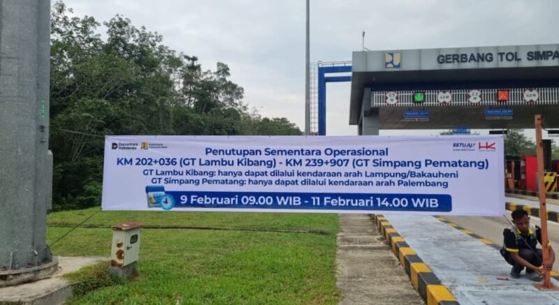 PT Hutama Karya (Persero) umumkan penutupan sementara ruas alan Tol Lambu Kibang-Simpang Pematang Kabupaten Mesuji. (foto: istimewa)